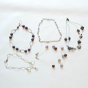 FUN and FLIRTY NECKLACE LOT OF 5 Wire Necklace Oval Metal Necklace Pearl asks